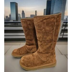 UGG Australia 5119 KNIGHTSBRIDGE Shearling Lined Tall Zip Chestnut Suede Boots 8
